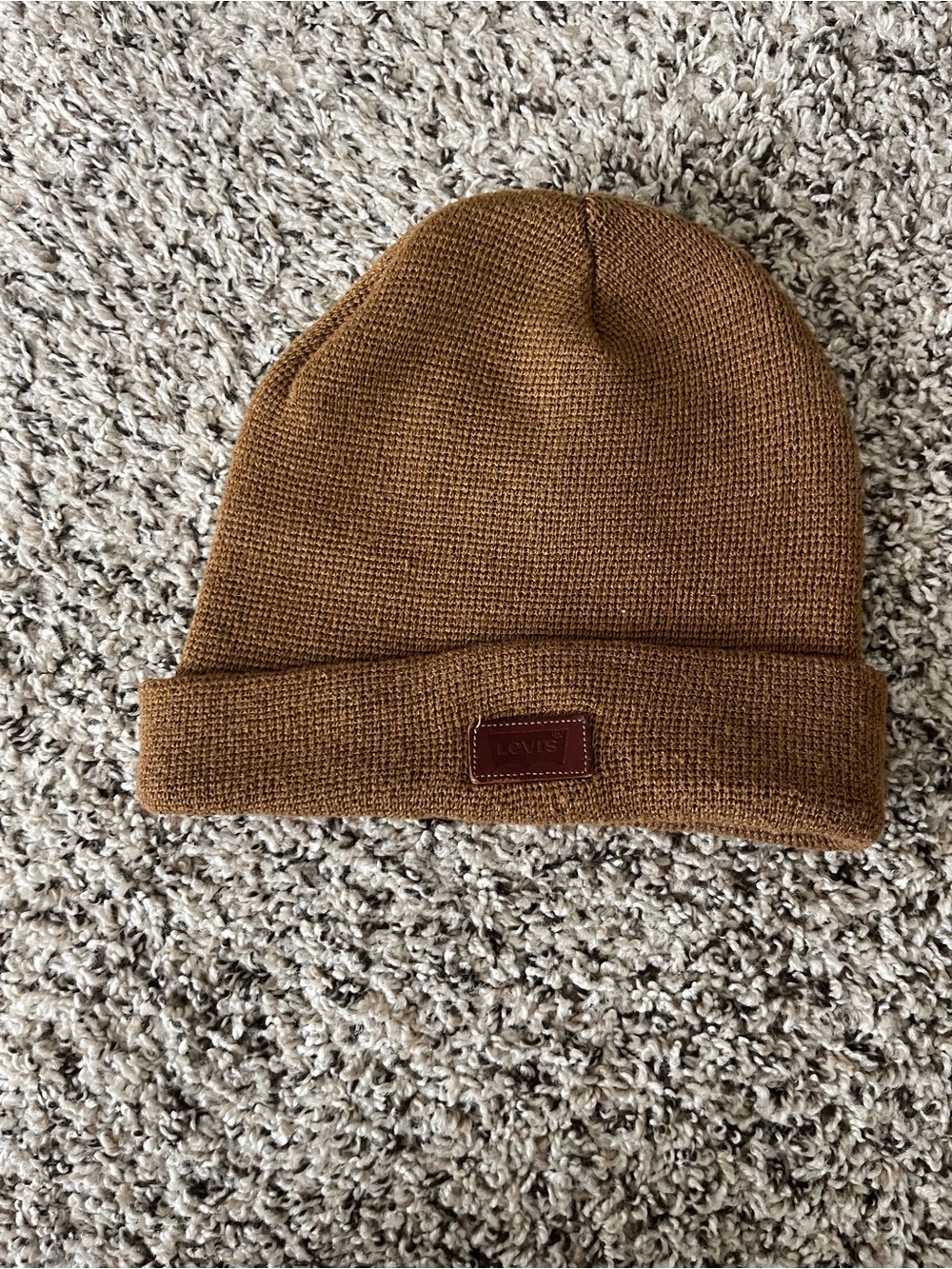 Levi's Tan Knit Cuffed Beanie with Leather Logo